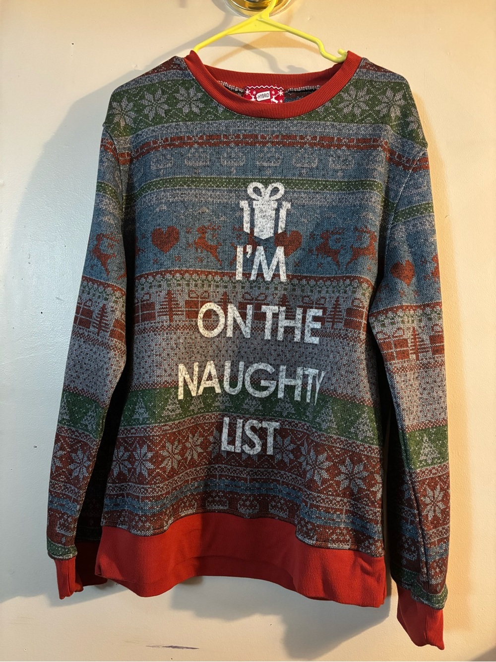 Men's Red Trim Holiday Sweater - 'I'm On The Naughty List'